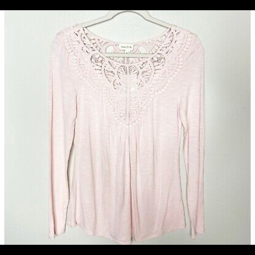 Anthropologie Meadow Rue Pink Lace Crochet Blouse